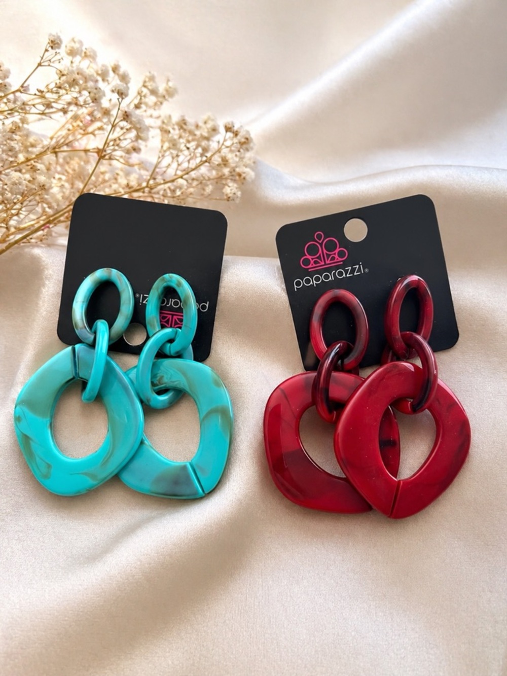Paparazzi Turquoise & Red Linked Resin Hoop Earrings